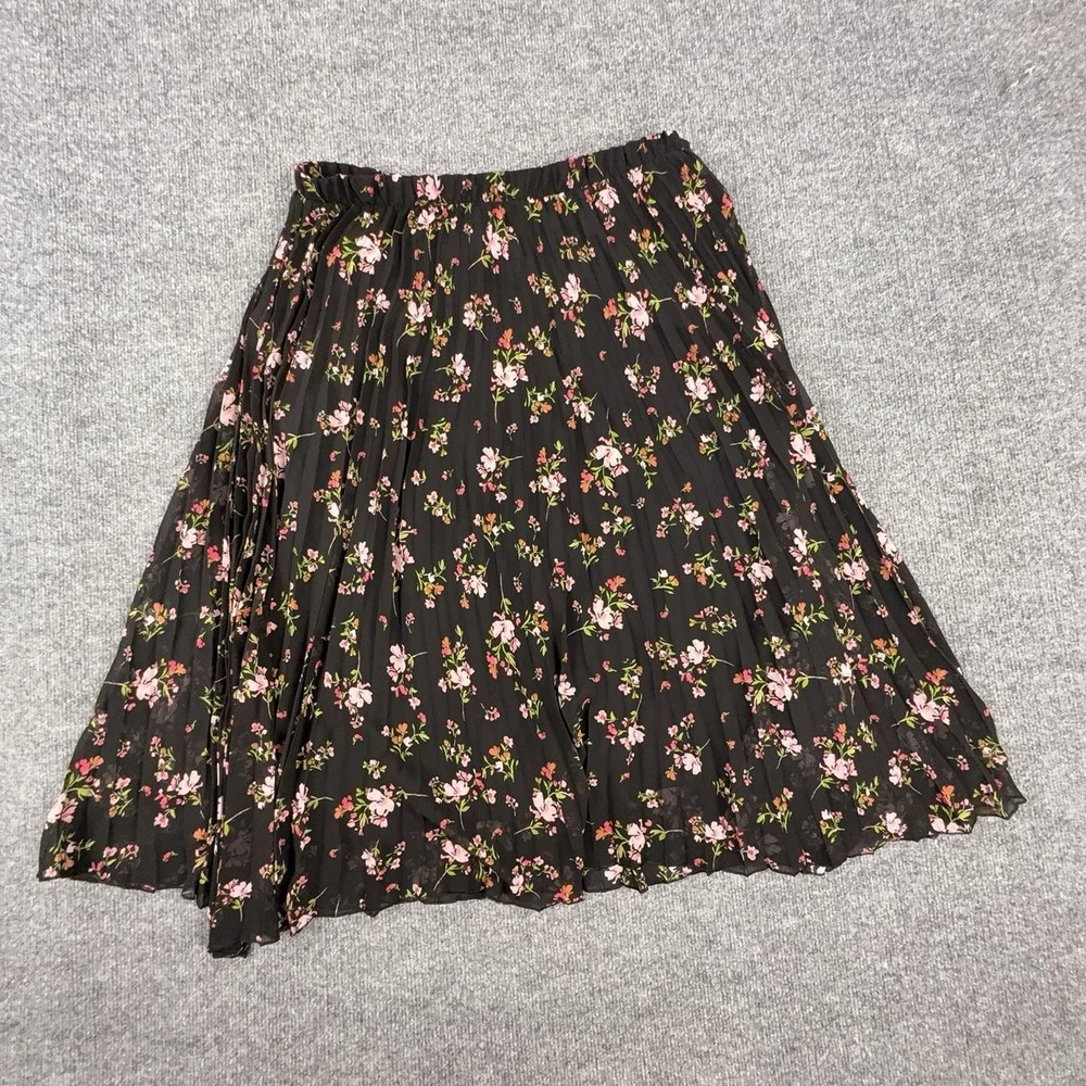 Vince Camuto Skirt Womens Large Black Floral Pleated Chiffon Midi Elastic Waist
